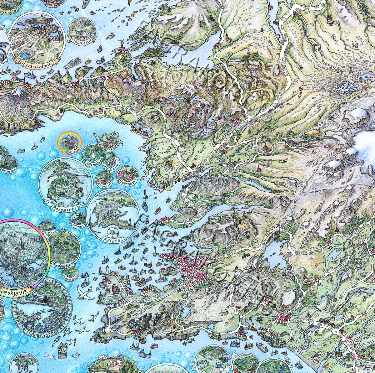"The Beautiful Tourist Map of Iceland" folded in gift box