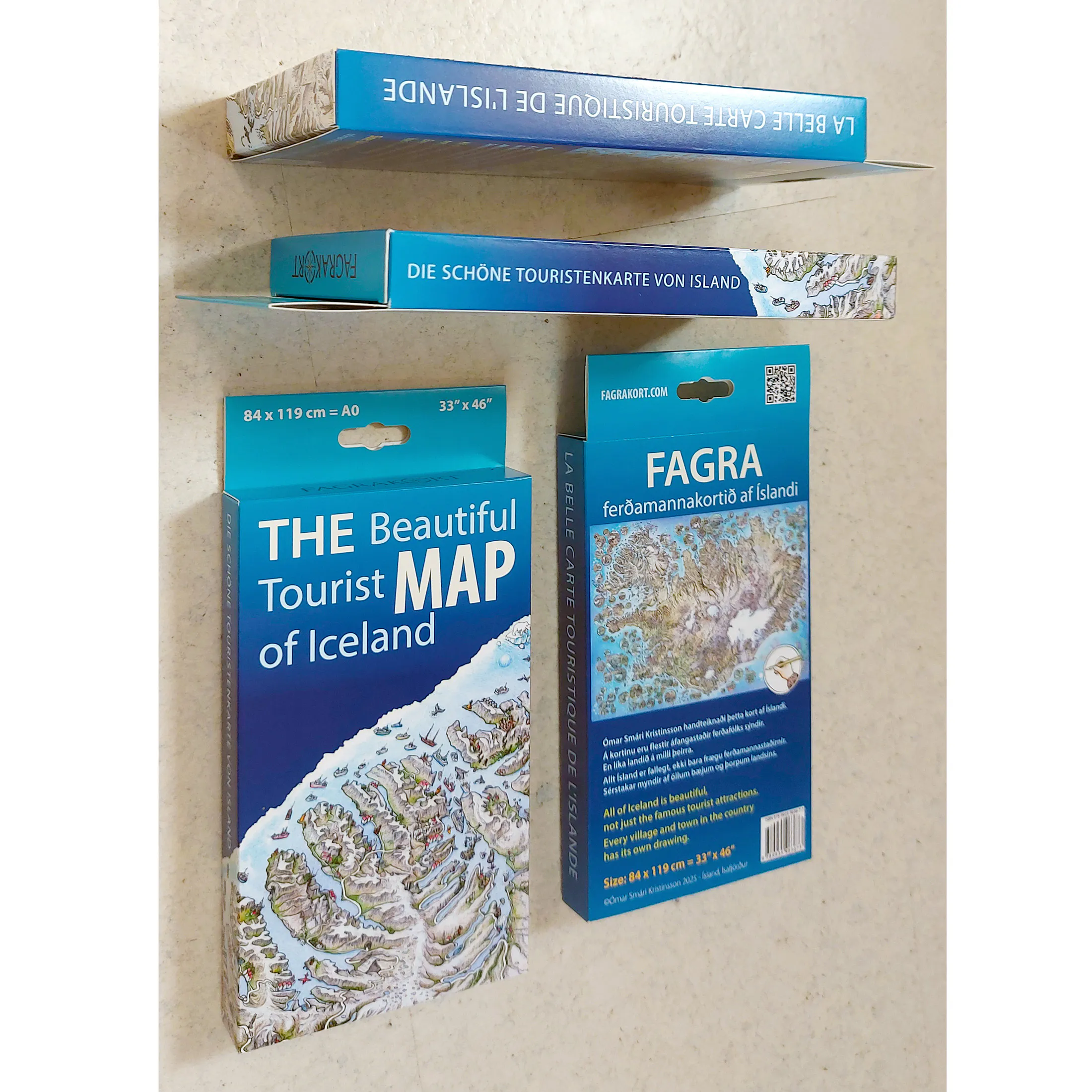 "The Beautiful Tourist Map of Iceland" folded in gift box